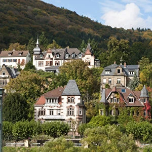 Houses on the north side of Neckar River, Heidelberg, Germany