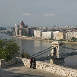 HUNGARY-Budapest: Buda / Castle Hill View of- Danube River, Szechenyi (Chain)