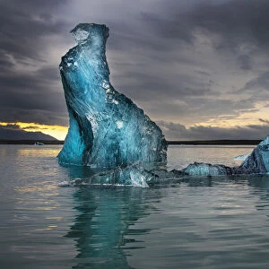 Icebergs float at will in Jokulsarlon lagoon, Iceland, headed for the north Atlantic