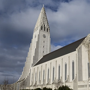 Iceland, Reykjavik. Exterior view of Hallgrimskirkja Lutheran Church