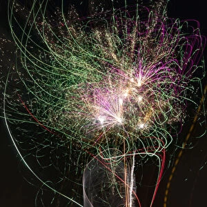 Iceland, Reykjavik. New Years Eve fireworks abstract
