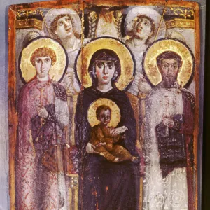 Icon of Mary and saints Theodoros and Georgios with angels. 6th cent. St Catherines Monastery