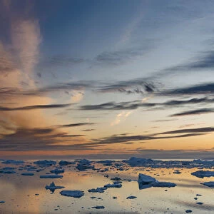 Ilulissat Icefjord also called kangia or Ilulissat Kangerlua, sunset over Disko Bay