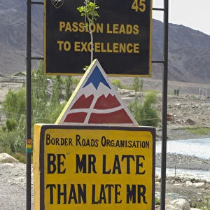 India, Jammu & Kashmir, Ladakh highway warning sign byt Border Roads Organisation