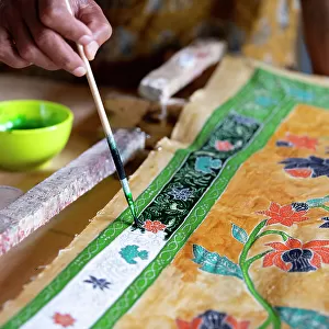 Indonesia, Bali. Traditional handicraft village of Tohpati specializing in hand made batik fabric