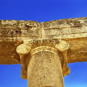 Ionic Coumn Oval Plaza Ancient Roman City Jerash Jordan. Jerash came to power 300 BC to 100 AD