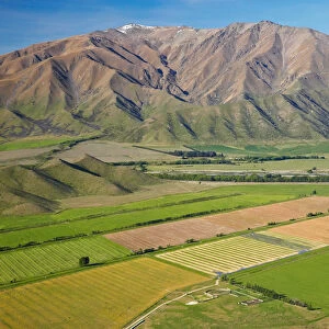 Irrigated Farmland and Benmore Range, near Omarama, Waitaki Valley, North Otago, South Island