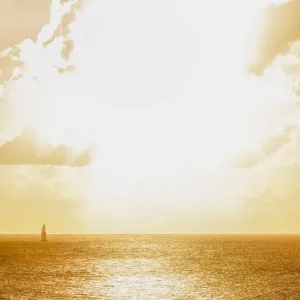 Island of Saint Martin, French Caribbean, sailboat on the water on a bright, sunny day