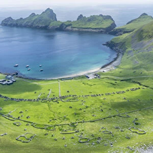 The islands of St Kilda archipelago in Scotland. Island of Hirta with village bay