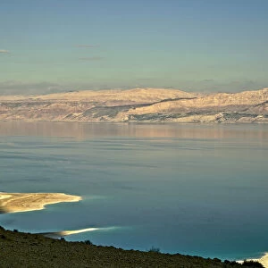 Israel, Dead Sea, along the read on the Israeli side, Jordan across the body of water