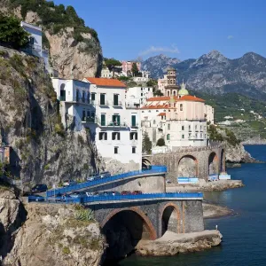 Italy, Amalfi Coastline, Atrani. The Church of Holy Maria Maddalena surrounded by the city Italy, Amalfi Coastline, Atrani. The Church of Holy Maria Maddalena surrounded by the city