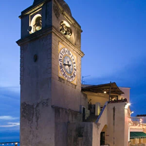 ITALY-Campania-(Bay of Naples)-CAPRI: Clock Tower / Piazza Umberto 1 / Evening