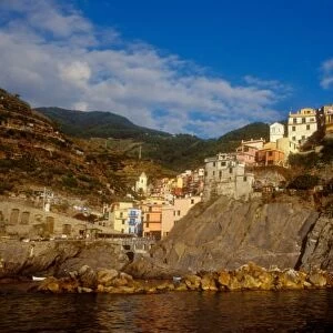 Italy: Cinque Terre, Manarola seen from a boat, October