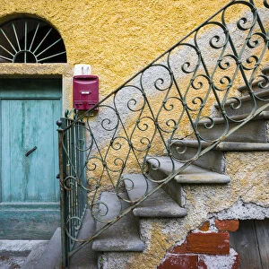 Italy, Manarola. Colorful house and stairway