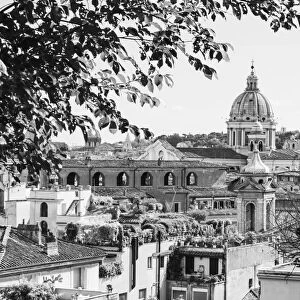 Italy, Rome. St Peters dome from Viale della Trinita dei Monti
