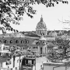 Italy, Rome. St Peters dome from Viale della Trinita dei Monti