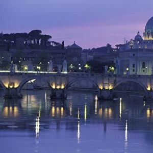 Italy, Rome St. Peters and Ponte Sant Angelo, evening The Vatican