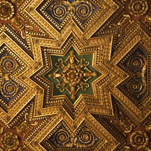 Italy, Rome, Trastevere, ornate gold ceiling in cathedral