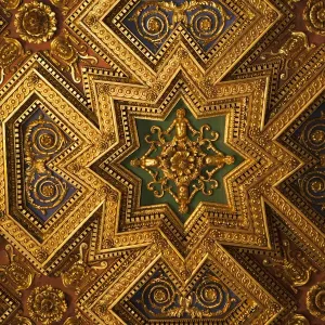 Italy, Rome, Trastevere, ornate gold ceiling in cathedral