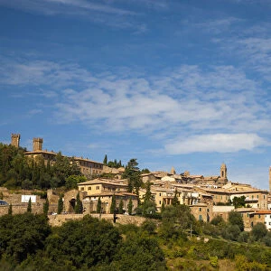 Italy, Tuscany, Montalcino. The hill town of Montalcino as seen from below