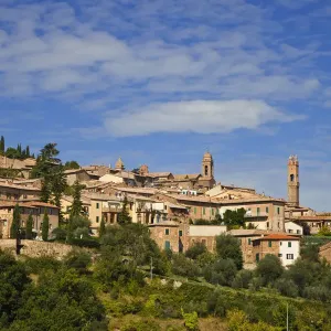 Italy, Tuscany, Montalcino. The hill town of Montalcino as seen from below