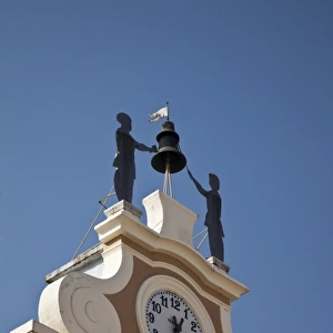 Italy, Verona Province, Bardolino. Clock tower detail