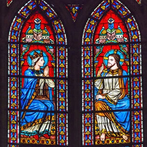 Jesus Christ Mary stained glass, Notre Dame Cathedral, Paris, France