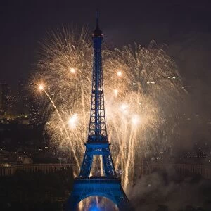July 14 fireworks at the Eiffel Tower, Paris, France