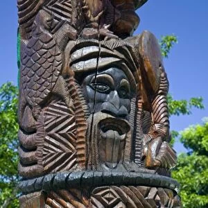 Detail of Kanak totem pole, Noumea, New Caledonia