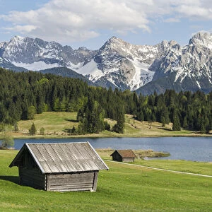 The Karwendel Mountain Range near Mittenwald during spring, lake Wagenbruch (also called Geroldsee)