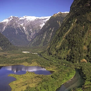Lake Brown & Arthur River, Arthur Valley, Milford Track, Fiordland National Park - aerial