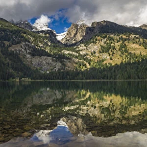 Landscape with reflection of Teton Mountains in Bradley Lake, Grand Teton National Park