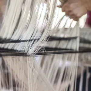 Laos, Vientiane. Traditional Lao textile loom