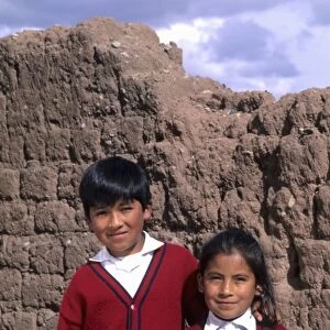 Life in Peru Cuzco close-up of school children in colorful uniforms in high elevation