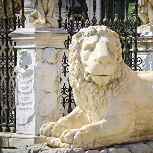 Lion statue at the entrance to the Arsenal, Venice, Veneto, Italy
