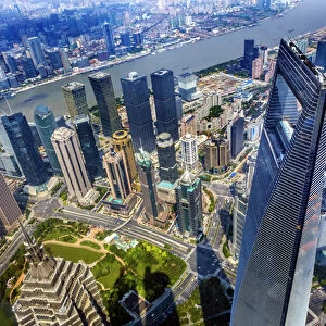 Looking Down on Black Shanghai World Financial Center SkyscraperJin Mao Tower Huangpu
