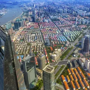 Looking Down on Black Shanghai World Financial Center Skyscraper Huangpu River Cityscape Looking Down on Black Shanghai World Financial Center Skyscraper Huangpu River Cityscape