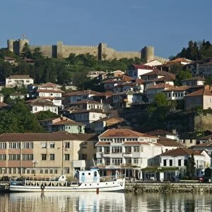 MACEDONIA, Ohrid. Morning View of Old Town and Car Samoils Castle