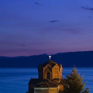 MACEDONIA, Ohrid. Sveti Jovan at Kaneo Church (13th century) and Lake Ohrid / Evening