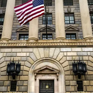 Main entrance to Herbert Hoover Building, Commerce Department, 14th Street, Washington DC