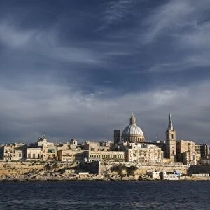 Malta, Valletta, skyline with St. Pauls Anglican Cathedral and Carmelite Church from Sliema