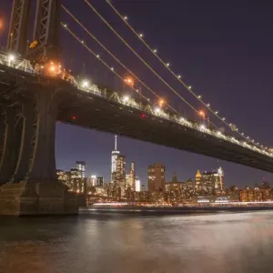 The Manhattan Bridge and Manhattan skyline in the evening light from Brooklyn Bridge Park The Manhattan Bridge and Manhattan skyline in the evening light from Brooklyn Bridge Park