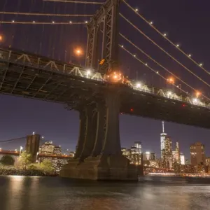 The Manhattan Bridge and Manhattan skyline in the evening light from Brooklyn Bridge Park The Manhattan Bridge and Manhattan skyline in the evening light from Brooklyn Bridge Park