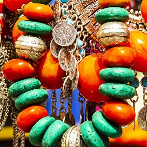 Marrakech, Morocco. Jewelry, turquoise, silver, amber