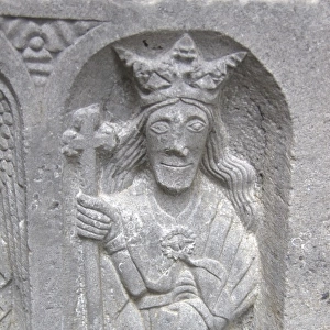 Medieval stone carving of St. Margaret at Jerpoint Abbey in Kilkenny, Ireland