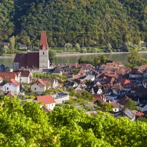 Medieval town of Weissenkirchen in the Wachau, with fortified church Mariae Himmelfahrt Medieval town of Weissenkirchen in the Wachau, with fortified church Mariae Himmelfahrt