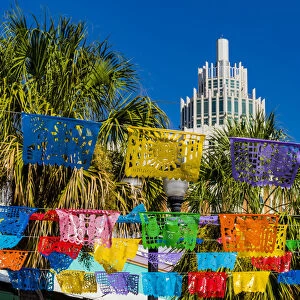 Mexican Market Square, Flags Symbols christmas paper decorations, San Antonio, Texas