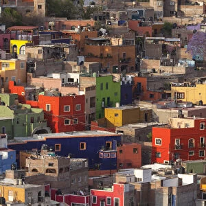 Mexico, Guanajuato. Colorful homes line the streets of this hilltown