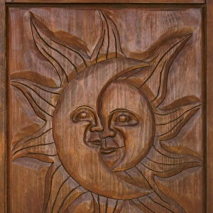 Mexico, San Miguel de Allende. Detail of wooden door carving