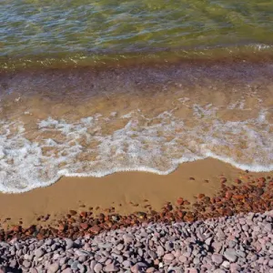 Michigan, Keweenaw Peninsula, Great Sand Bay, Lake Supeior and beach Michigan, Keweenaw Peninsula, Great Sand Bay, Lake Supeior and beach